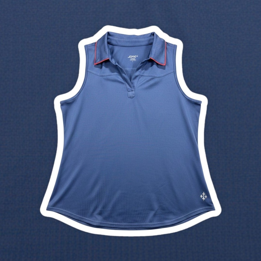 Jofit Sleeveless Golf Polo Shirt Womens Large Blue Pink Undercollar Athletic Top